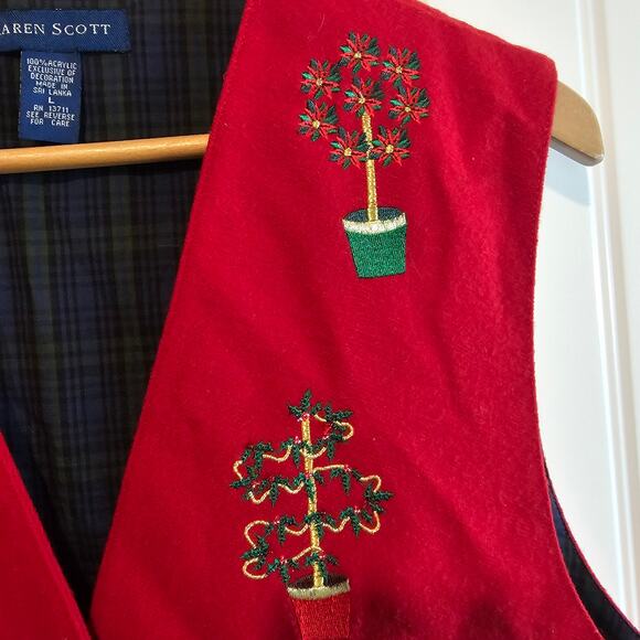 Vintage Karen Scott Christmas Vest Women Large Red Plants Y2K Preppy Granny Bows - Picture 4 of 10
